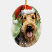 Airedale Terrier Kerstborstel schilderen kunstwerk Keramisch Ornament (Voorkant)