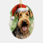 Airedale Terrier Kerstborstel schilderen kunstwerk Keramisch Ornament (Achterkant)