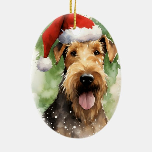 Airedale Terrier Kerstborstel schilderen kunstwerk Keramisch Ornament (Achterkant)