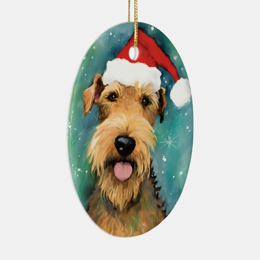 Airedale Terrier Kerstborstel schilderen kunstwerk Keramisch Ornament (Rechts)