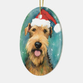 Airedale Terrier Kerstborstel schilderen kunstwerk Keramisch Ornament (Links)