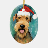 Airedale Terrier Kerstborstel schilderen kunstwerk Keramisch Ornament (Voorkant)