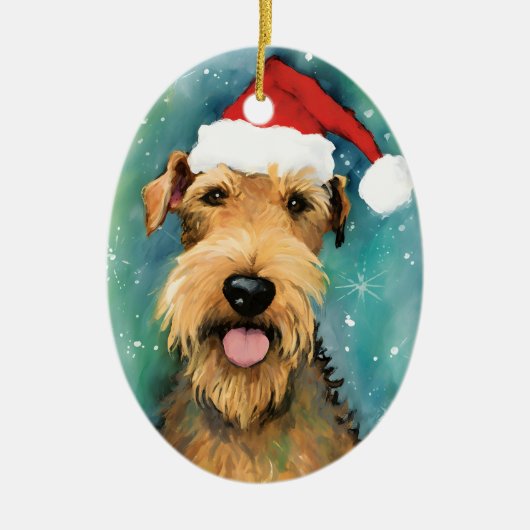 Airedale Terrier Kerstborstel schilderen kunstwerk Keramisch Ornament (Voorkant)