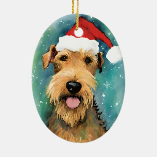 Airedale Terrier Kerstborstel schilderen kunstwerk Keramisch Ornament (Achterkant)