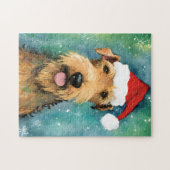Airedale Terrier Kerstborstel schilderen kunstwerk Legpuzzel (Horizontaal)