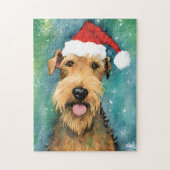 Airedale Terrier Kerstborstel schilderen kunstwerk Legpuzzel (Verticaal)