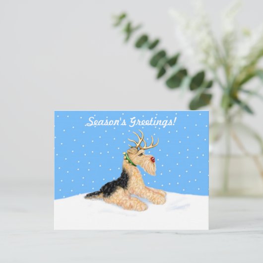 Airedale Terrier Kerstdale Deer Kaart (Staand voorkant)