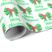 Airedale Terrier Kersthond & Groene Boog Wit Cadeaupapier (Rol Hoek)