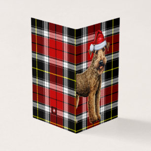Airedale Terrier Kersthond met Holiday Plaid Kaart