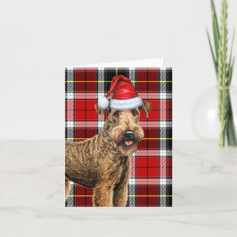Airedale Terrier Kersthond Rood Geruit Kerstfeest Feestdagen Kaart