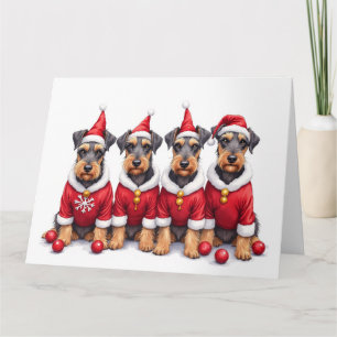 Airedale Terrier Kerstjurk Kerstman Hoed Kaart
