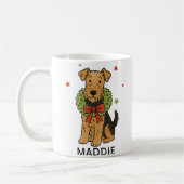 Airedale Terrier Kerstkrans & Rode Strik Koffiemok (Links)