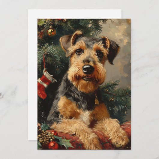Airedale terrier Kerstmis Feestdagenkaart (Voorkant / Achterkant)
