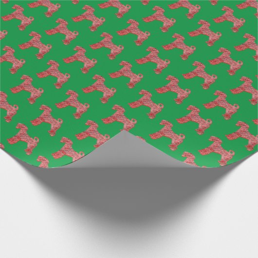 Airedale Terrier Kerstmis Hond Silhouet Groen Cadeaupapier (Hoek)