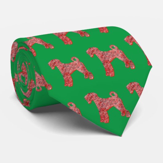 Airedale Terrier Kerstmis Hond Silhouet Groen Stropdas (Opgerold)