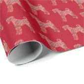 Airedale Terrier Kerstmis Hond Silhouet Rood Cadeaupapier (Rol Hoek)