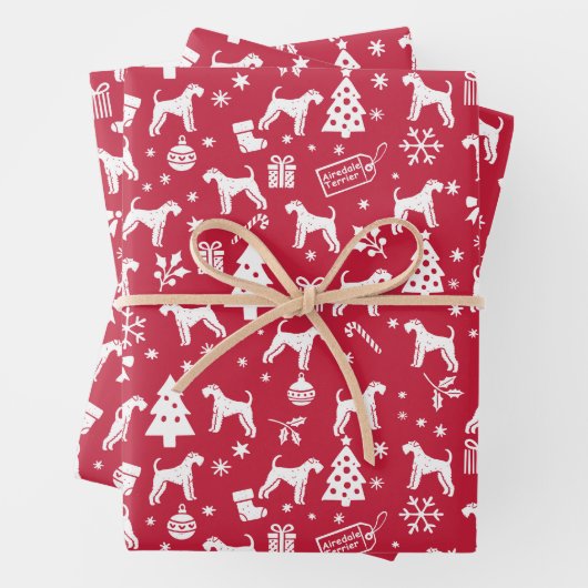 Airedale Terrier Kerstmis Inpakpapier Vel (In situ)