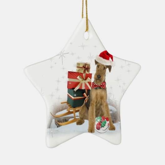 Airedale Terrier Kerstmis Keramisch Ornament (Rechts)
