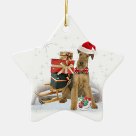 Airedale Terrier Kerstmis Keramisch Ornament
