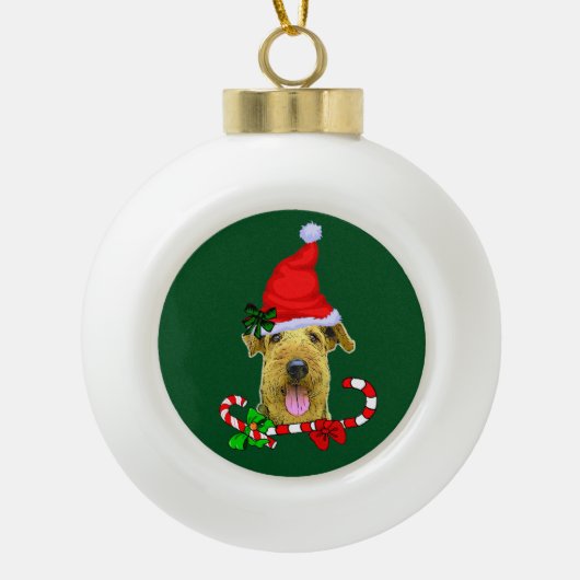 Airedale Terrier Kerstmis Keramische Bal Ornament (Voorkant)