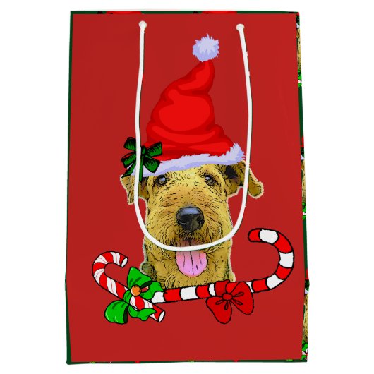 Airedale Terrier Kerstmis Medium Cadeauzakje (Achterkant)