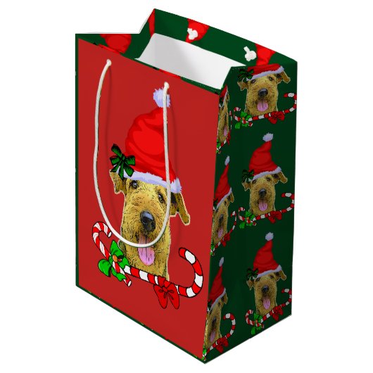 Airedale Terrier Kerstmis Medium Cadeauzakje (Achterkant Gekanteld)