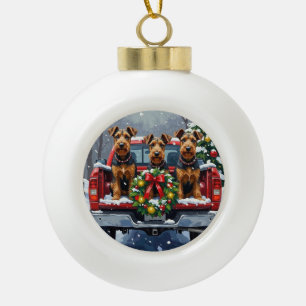 Airedale Terrier Kerstmis Rode Truck Vakantie Keramische Bal Ornament