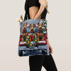 Airedale Terrier Kerstmis Rode Truck Vakantie Tote Bag