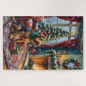 Airedale Terrier Kerstmis Victoriaanse woonkamer Legpuzzel (Horizontaal)