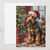 Airedale Terrier Kerstmuts Kerstpret Fun Kunst Feestdagenkaart (Voorkant / Achterkant)
