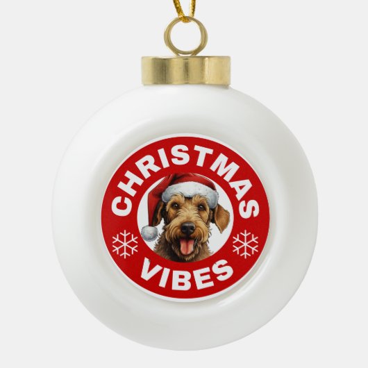 Airedale Terrier Kerstvibes Keramische Bal Ornament (Voorkant)