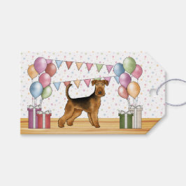 Airedale Terrier Kleurrijk Pastel Gelukkig Verjaar Cadeaulabel