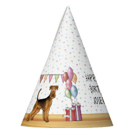 Airedale Terrier Kleurrijk Pastel Gelukkig Verjaar Feesthoedjes