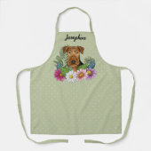 Airedale Terrier Kleurrijke Bloemen en Naam Groen Schort (Voorkant)