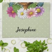 Airedale Terrier Kleurrijke Bloemen en Naam Groen Theedoek (Gevouwen)