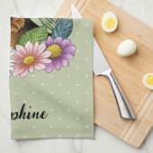 Airedale Terrier Kleurrijke Bloemen en Naam Groen Theedoek (Quarter Fold)