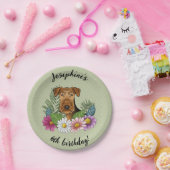 Airedale Terrier Kleurrijke Bloemen Gelukkige Verj Papieren Bordje (Feest)