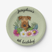 Airedale Terrier Kleurrijke Bloemen Gelukkige Verj Papieren Bordje (Voorkant)