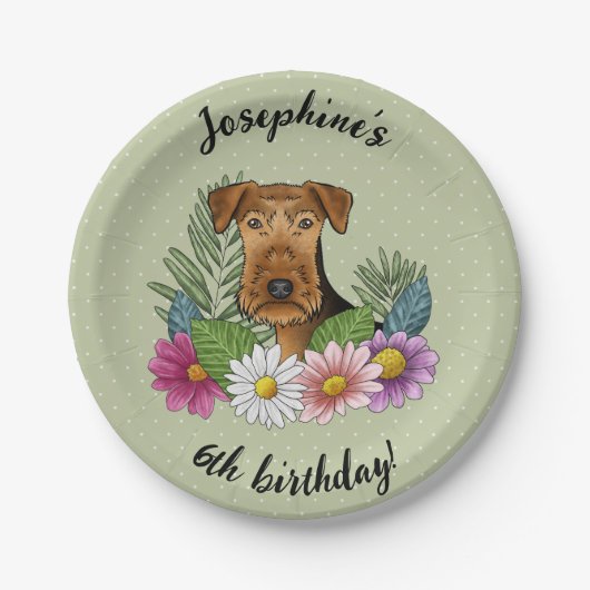 Airedale Terrier Kleurrijke Bloemen Gelukkige Verj Papieren Bordje (Voorkant)