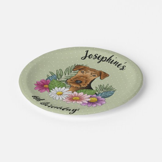 Airedale Terrier Kleurrijke Bloemen Gelukkige Verj Papieren Bordje (Gekanteld)
