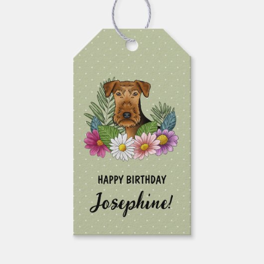 Airedale Terrier Kleurrijke Bloemen Verjaardag Gro Cadeaulabel (Voorkant)