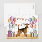 Airedale Terrier Kleurrijke Pastel Gelukkig Verjaa Briefkaart (Voorkant / Achterkant)