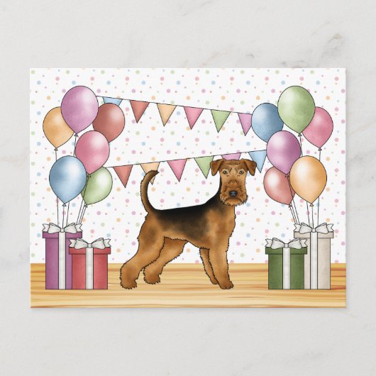 Airedale Terrier Kleurrijke Pastel Gelukkige Verja Briefkaart (Voorkant)
