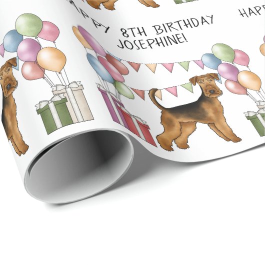 Airedale Terrier Kleurrijke Pastel Gelukkige Verja Cadeaupapier (Rol Hoek)