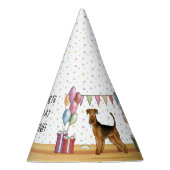 Airedale Terrier Kleurrijke Pastel Gelukkige Verja Feesthoedjes (Rechts)
