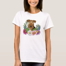 Airedale Terrier kop met kleurrijke wilde bloemen T-shirt