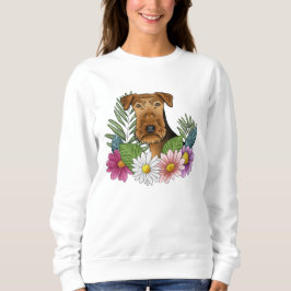Airedale Terrier Kop Met Kleurrijke Zomerbloemen Trui