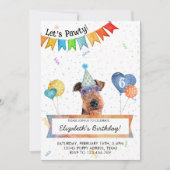 Airedale Terrier Lets Pawty Dog Birthday Party Kaart (Voorkant)