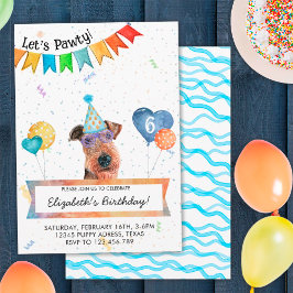 Airedale Terrier Lets Pawty Dog Birthday Party Kaart
