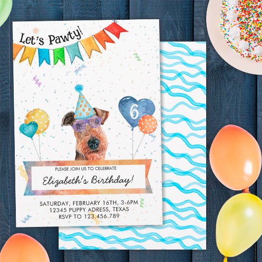Airedale Terrier Lets Pawty Dog Birthday Party Kaart